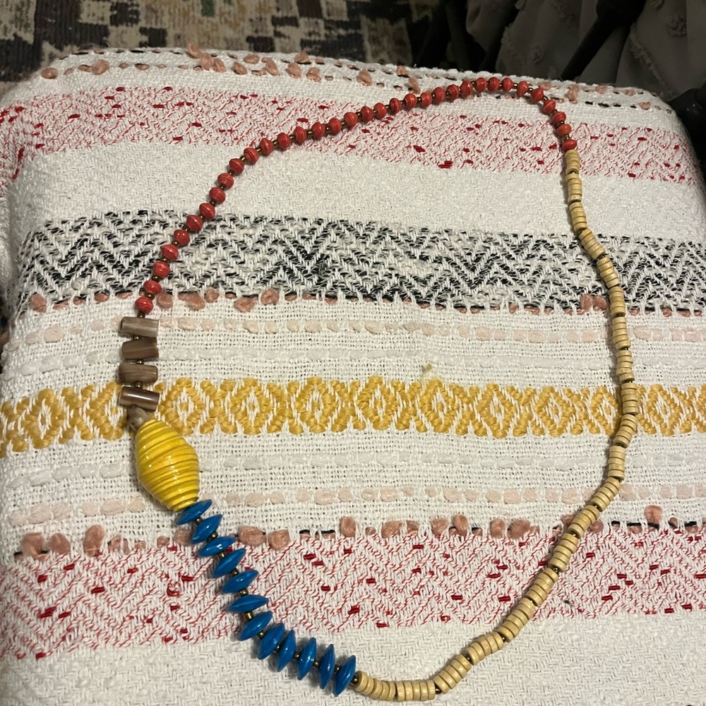 Noonday Collection Colorblock Beaded Statement Necklace - Yellow, Blue, Red, Tan